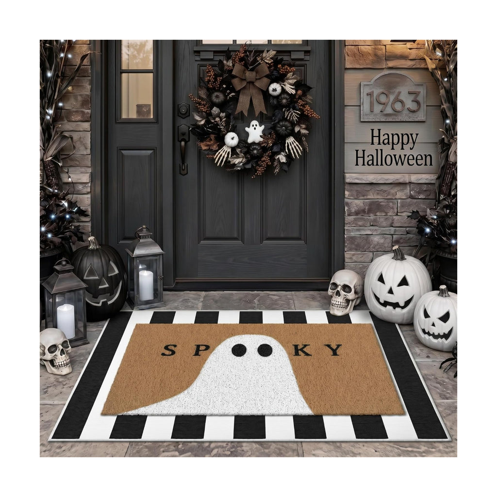 Tinideya 2 Pcs Halloween Door Mat Outdoor Layered Spooky Ghost Welcome Mat