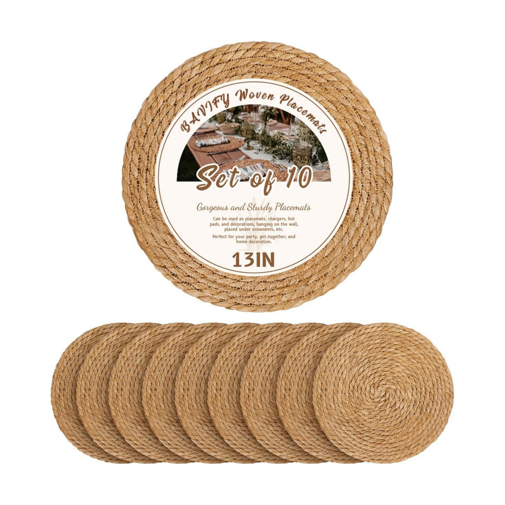 BAVIFY 13" Round Woven Placemats Set of 10, Plate Chargers for Dining Table