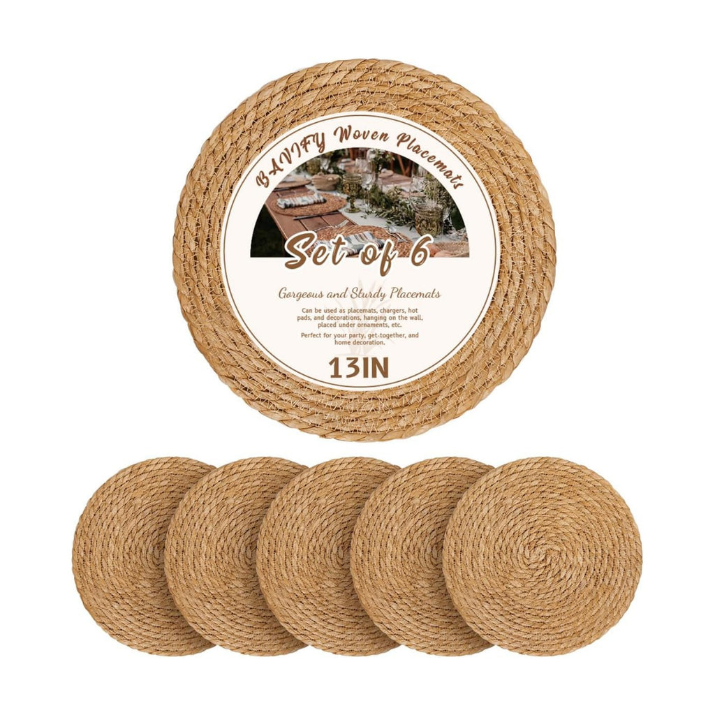 BAVIFY 13" Round Woven Placemats Set of 6, Plate Chargers for Dining Table