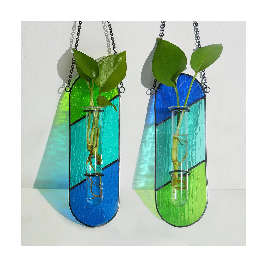 Hewory Stained Glass Window Hanging: 2PCS Propagation Stations Blue & Green | Vibrant Stained glass Plant Propagation