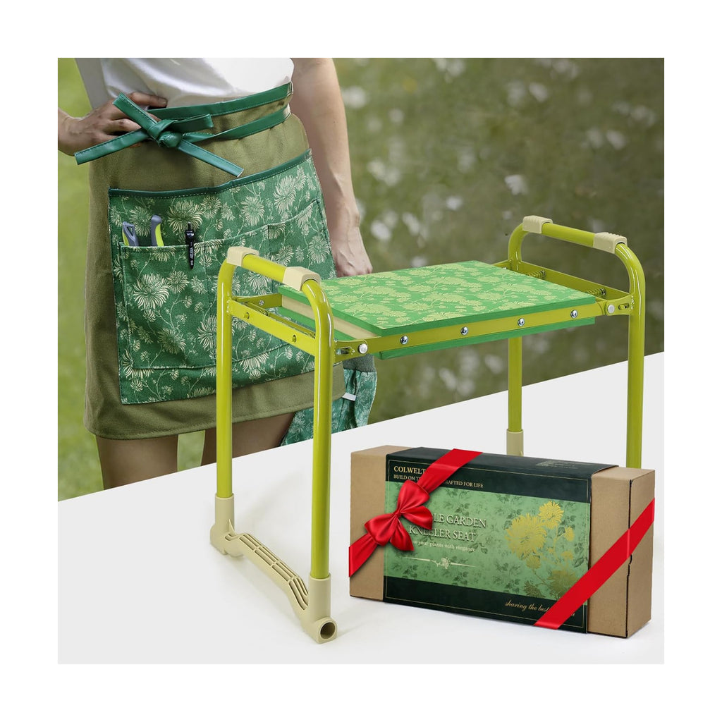 Garden Stool and Kneeler Set, Garden Seat and Kneeler Heavy Duty with 10" Wide Soft Kneeling Pad, Non-Slip Garden Bench