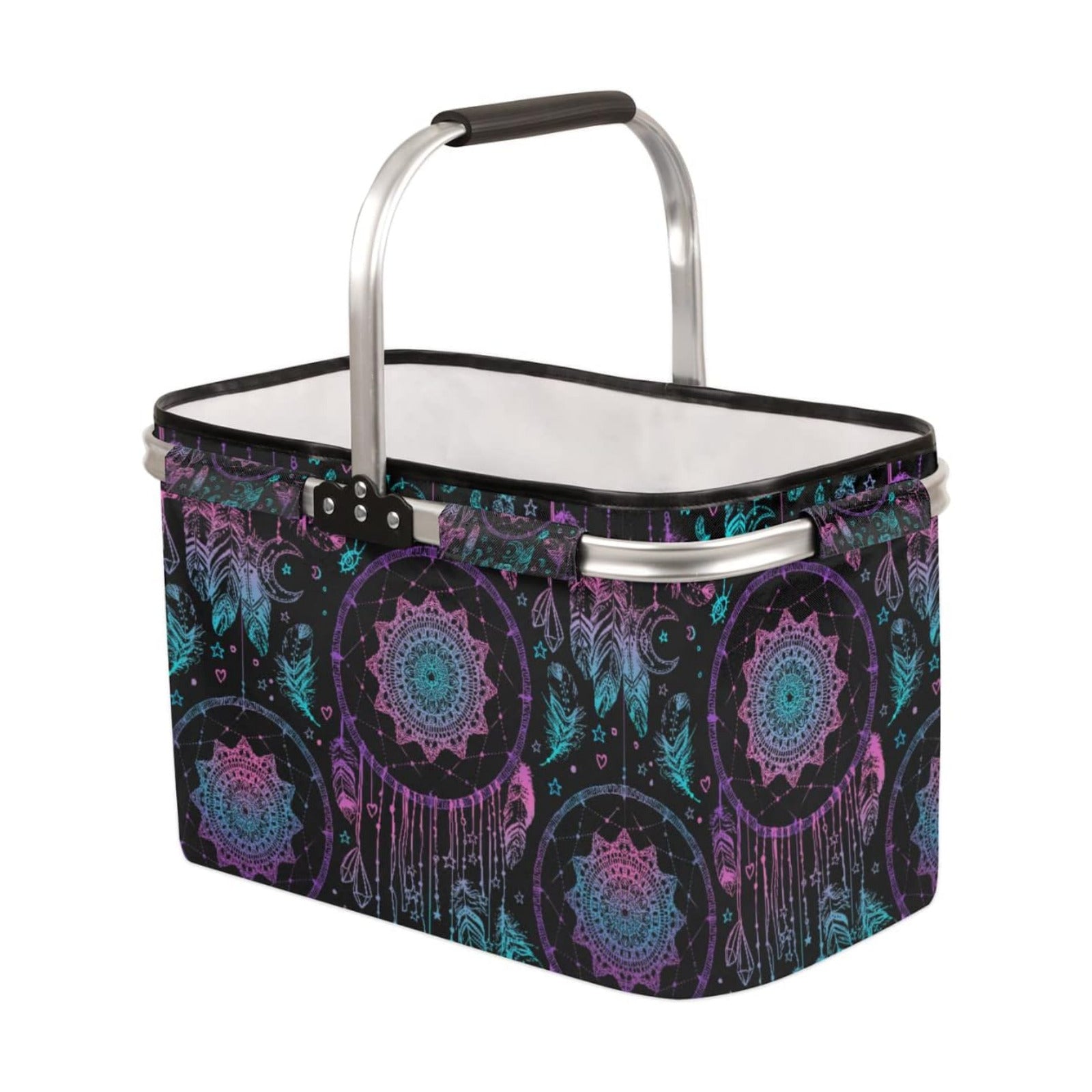40L Large Collapsible Market Basket - Aluminum Frame | Poly Fabric | Convenient Fold Flat Design | Reusable