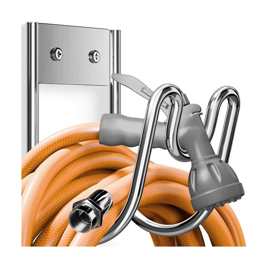 Stainless Steel Garden Hose Holder - Silver SS304 Water Hose Holder - Wall Mounted Hose Hanger Heavy Duty for Water