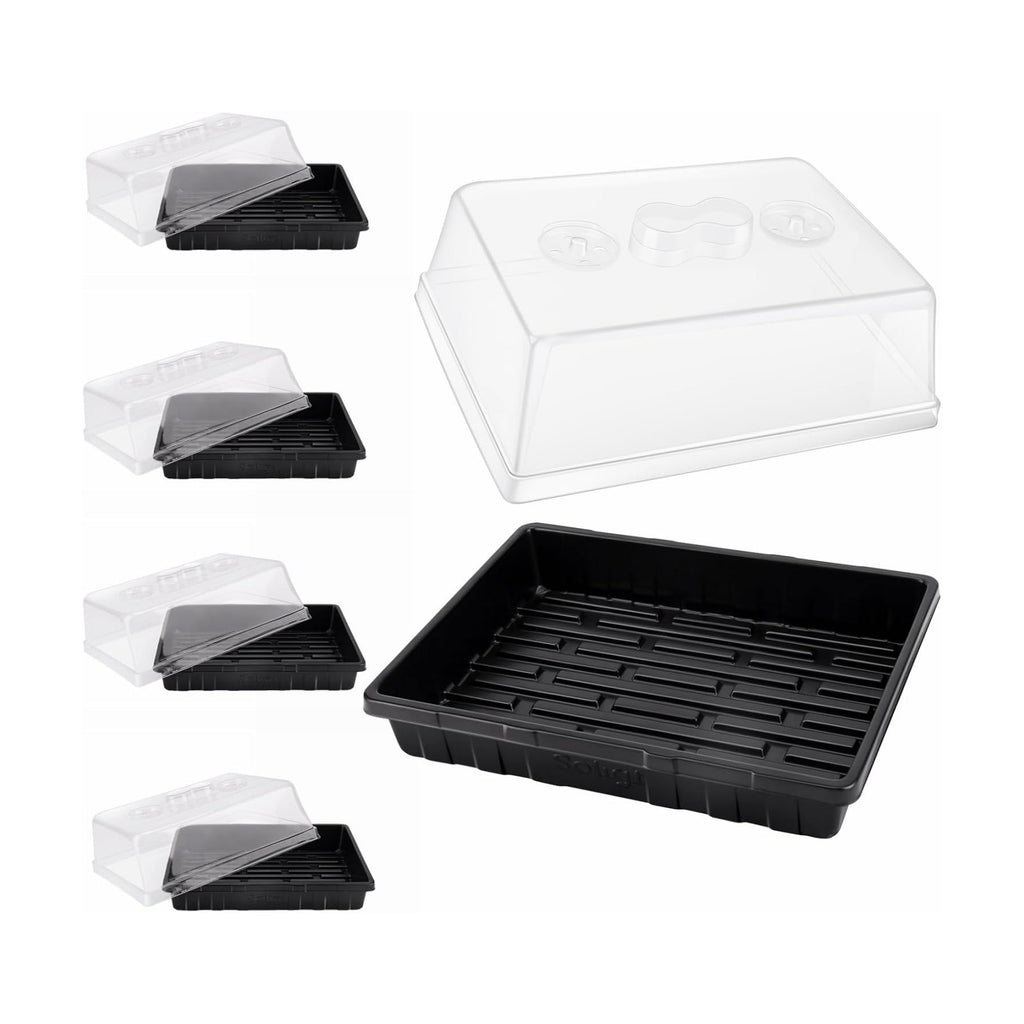SOLIGT Thick Plastic 5-Set Strong Seed Starter Trays with 5" Humidity Domes | for Seed Starting, Germination, Seedling