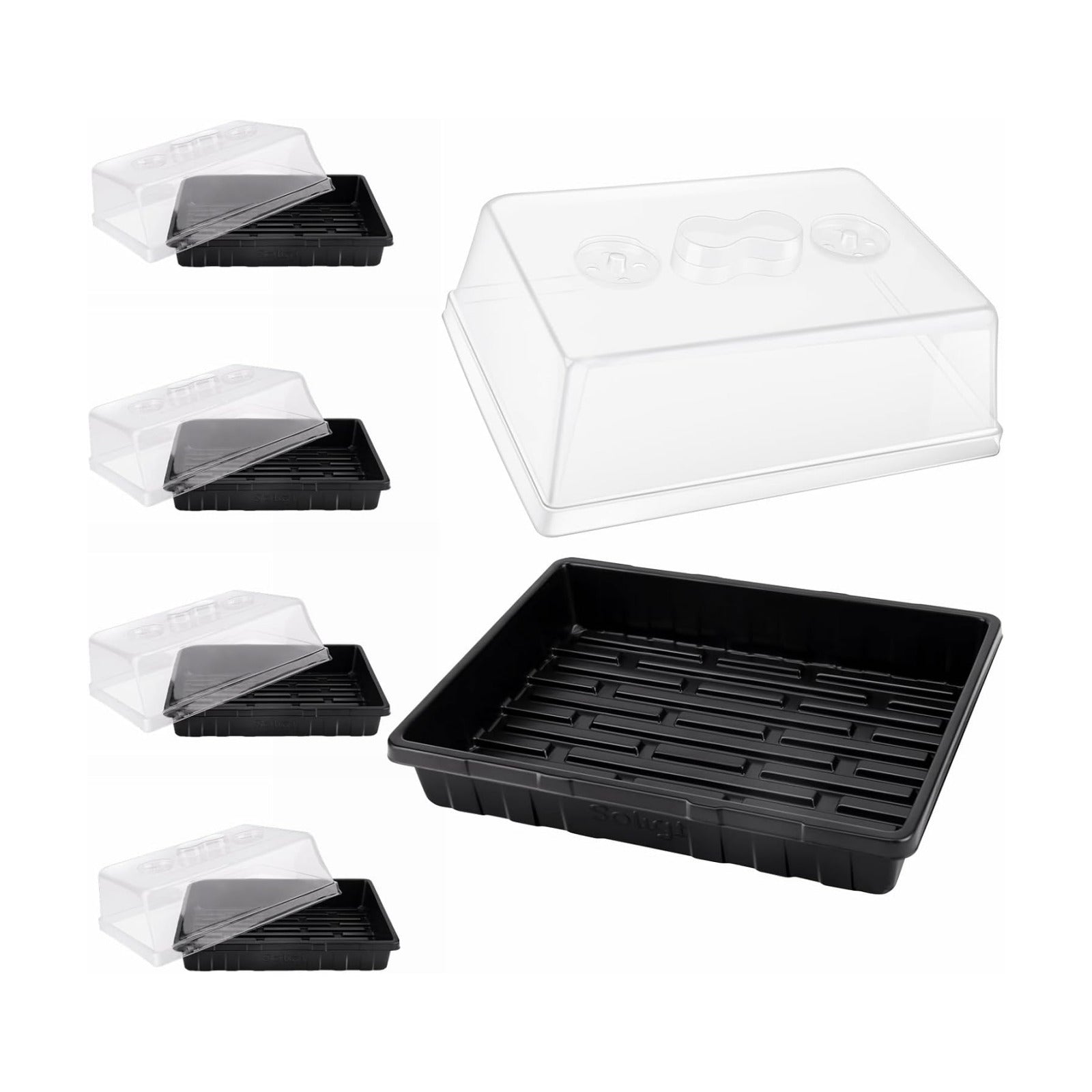 SOLIGT Thick Plastic 5-Set Strong Seed Starter Trays with 5" Humidity Domes | for Seed Starting, Germination, Seedling