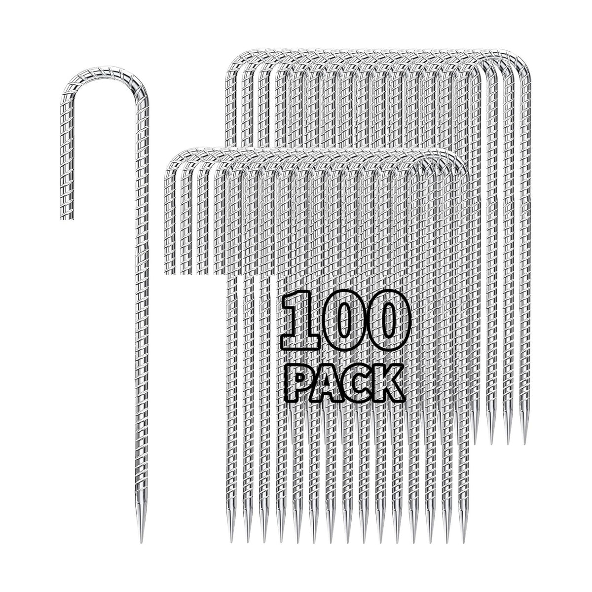 Besitu 12 inch Stakes Heavy Duty 100-Pack J Hook Metal Fence Stake for Dogs Digging Tent and Outdoor Decorations Inflatables Rebar Metal Spikes for Ground