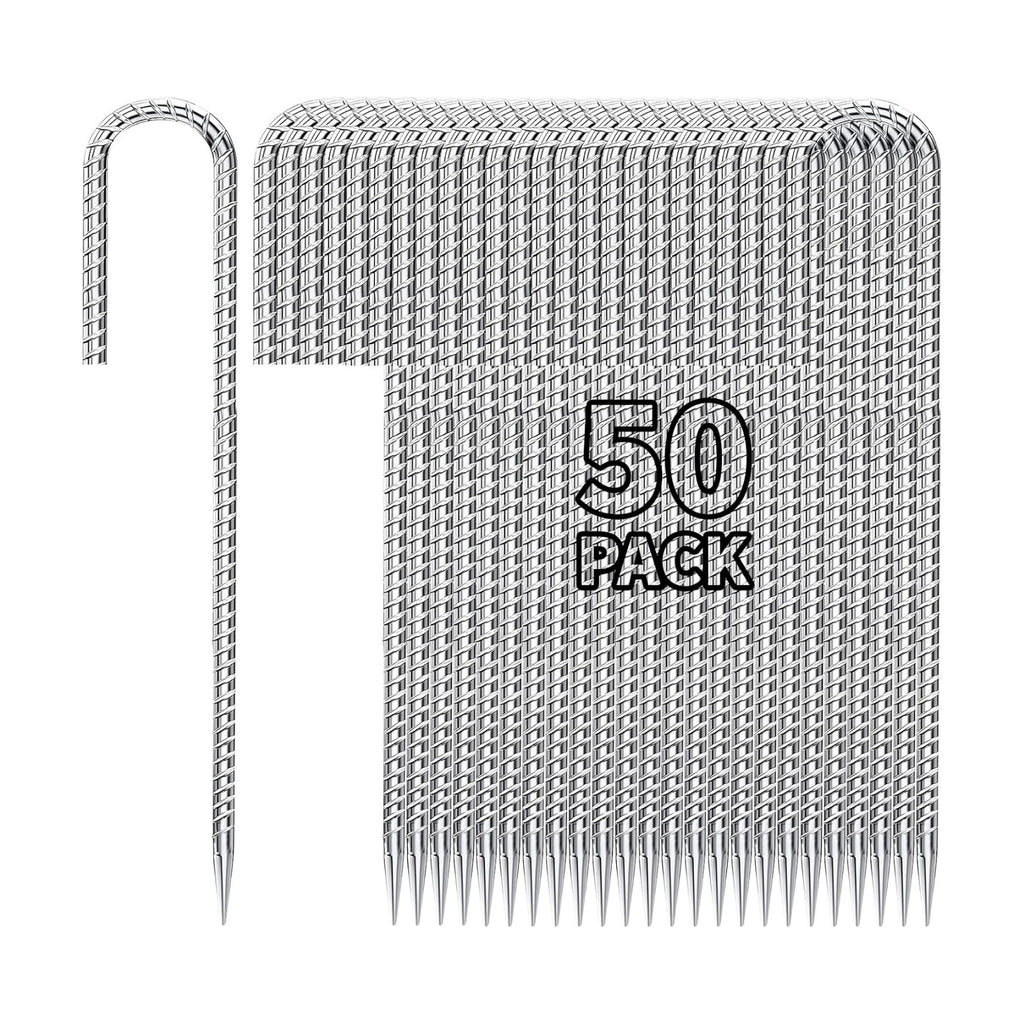 Besitu 12 inch Fence Stakes Heavy Duty 50-Pack J Hook Rebar Ground Stakes Anchor Galvanized Tent Stakes for Outdoor Decorations Inflatables Metal Stakes for Wire Fencing