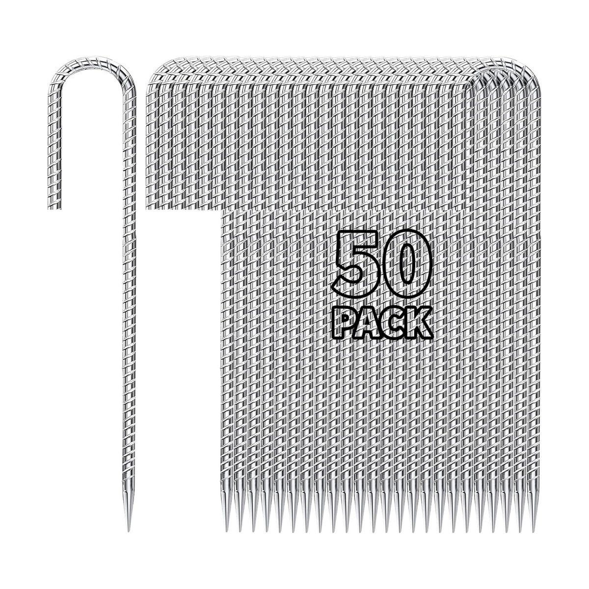 Besitu 12 inch Fence Stakes Heavy Duty 50-Pack J Hook Rebar Ground Stakes Anchor Galvanized Tent Stakes for Outdoor Decorations Inflatables Metal Stakes for Wire Fencing