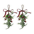2PCS Christmas Mistletoe Ornament, Snow Flocked Mistletoe Hanging Bunch