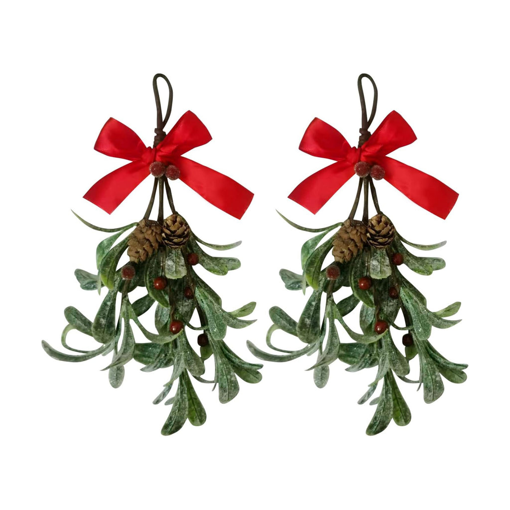 2PCS Christmas Mistletoe Decor, 9 Inches Artificial Hanging Ornament