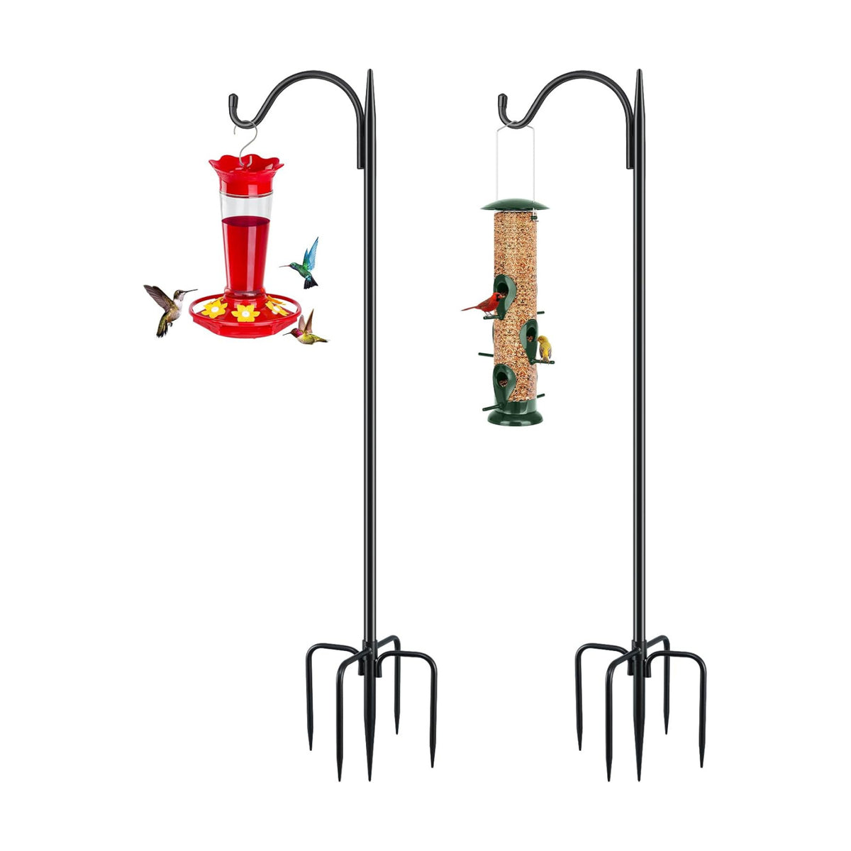 FEED GARDEN Short Shepherds Hooks for Outdoor, 48 Inch Bird Feeder Pole with 5 Prongs Base, Heavy Duty Shepherds Hook Garden Hook for Hummingbird Feeder, Hanging Lantern, Plant Baskets, 2 Pack