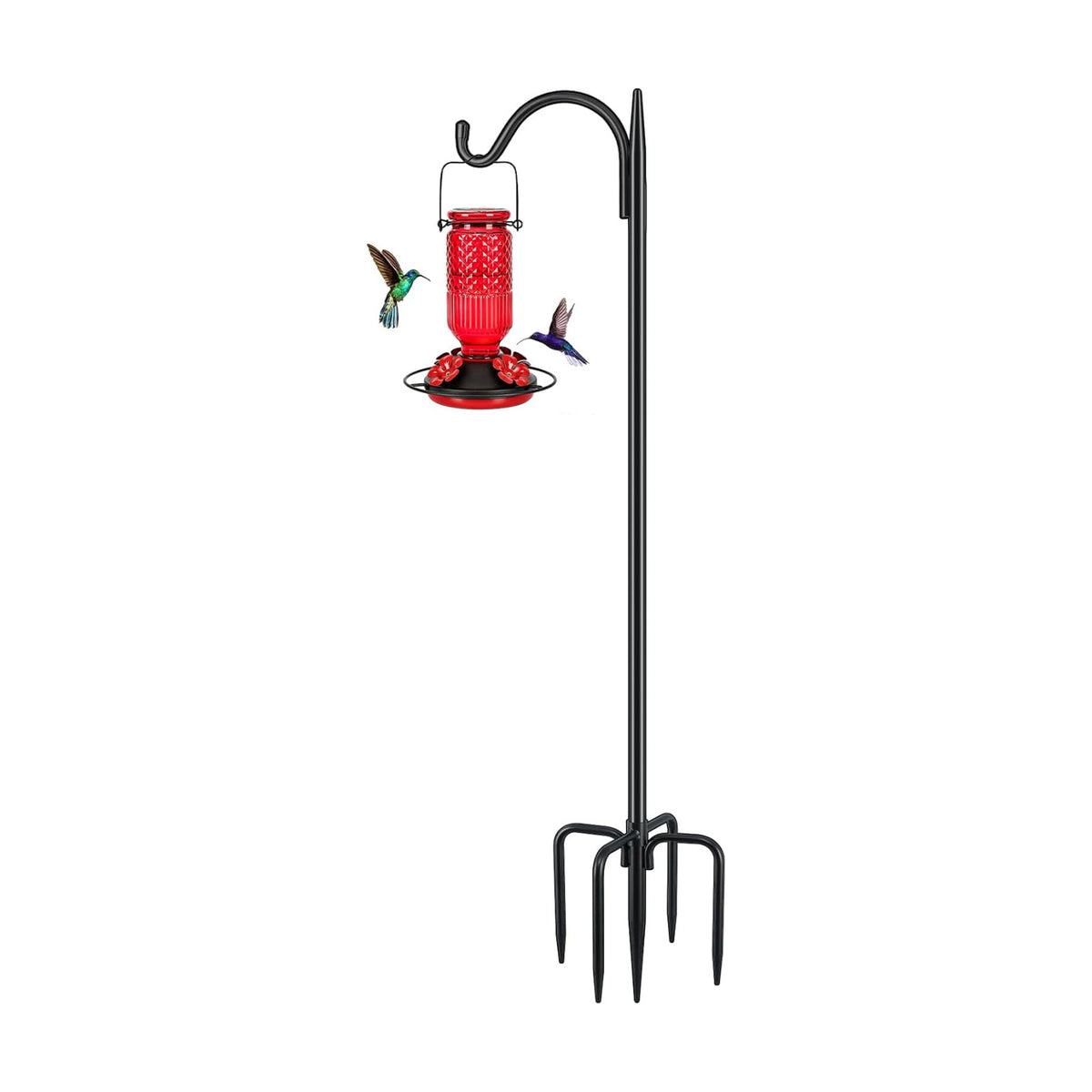 FEED GARDEN Short Shepherds Hooks for Outdoor, 48 Inch Bird Feeder Pole with 5 Prongs Base, Heavy Duty Shepherds Hook Garden Hook for Hummingbird Feeder, Hanging Lantern, Plant Baskets,1 Pack