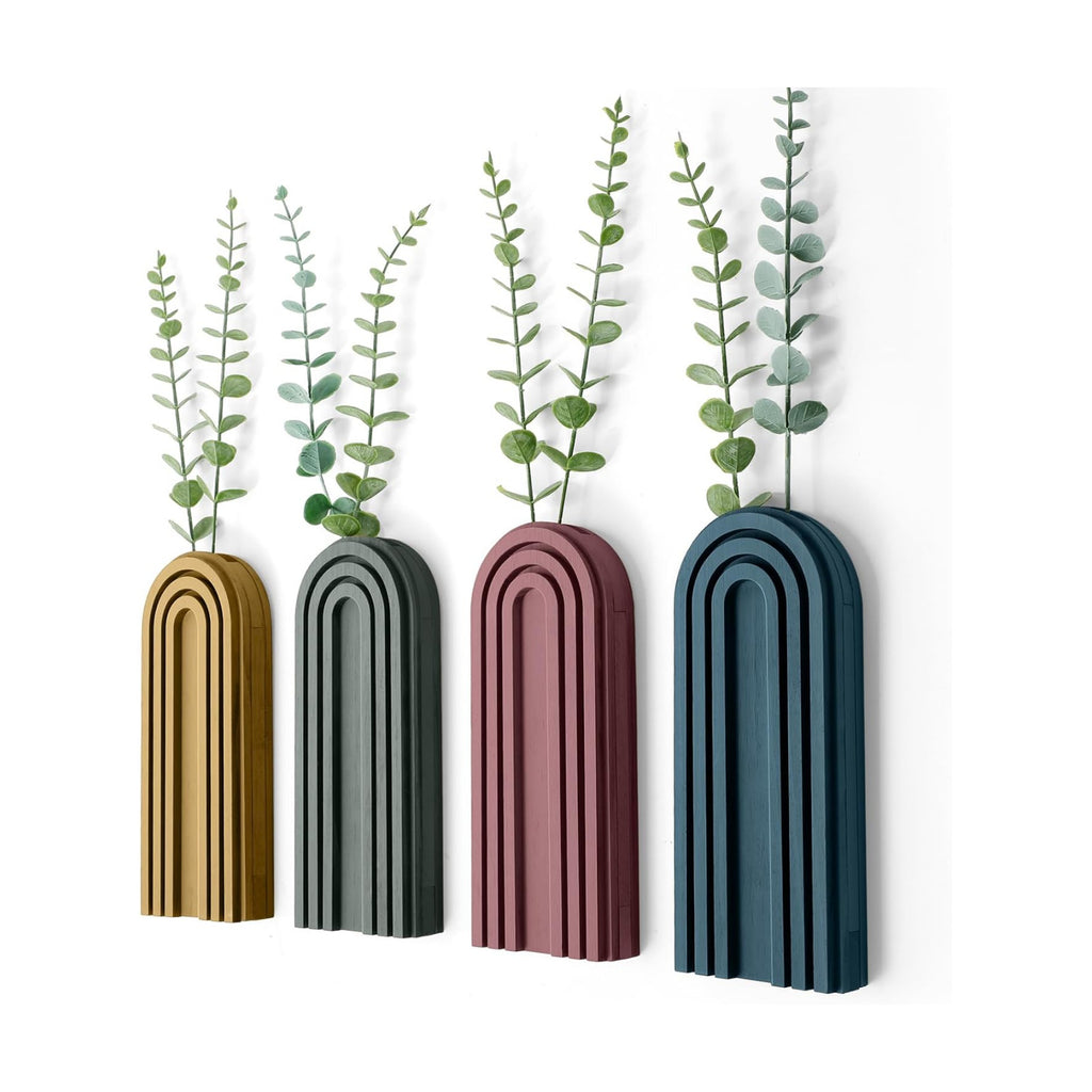 4 Pack Wood Wall Planter Indoor Wall Decor Plant Holders Boho Hanging Planter Vases for Modern Farmhouse Living Room