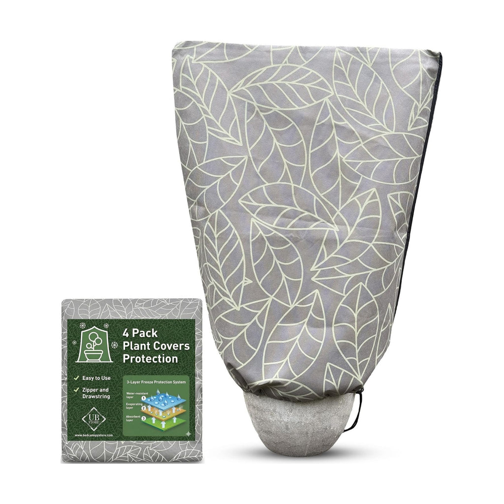 Plant Covers Freeze Protection 24"x32" | 4-Pack Winter Frost Blankets | Brown Garden Cover Bags for Outdoor Plants