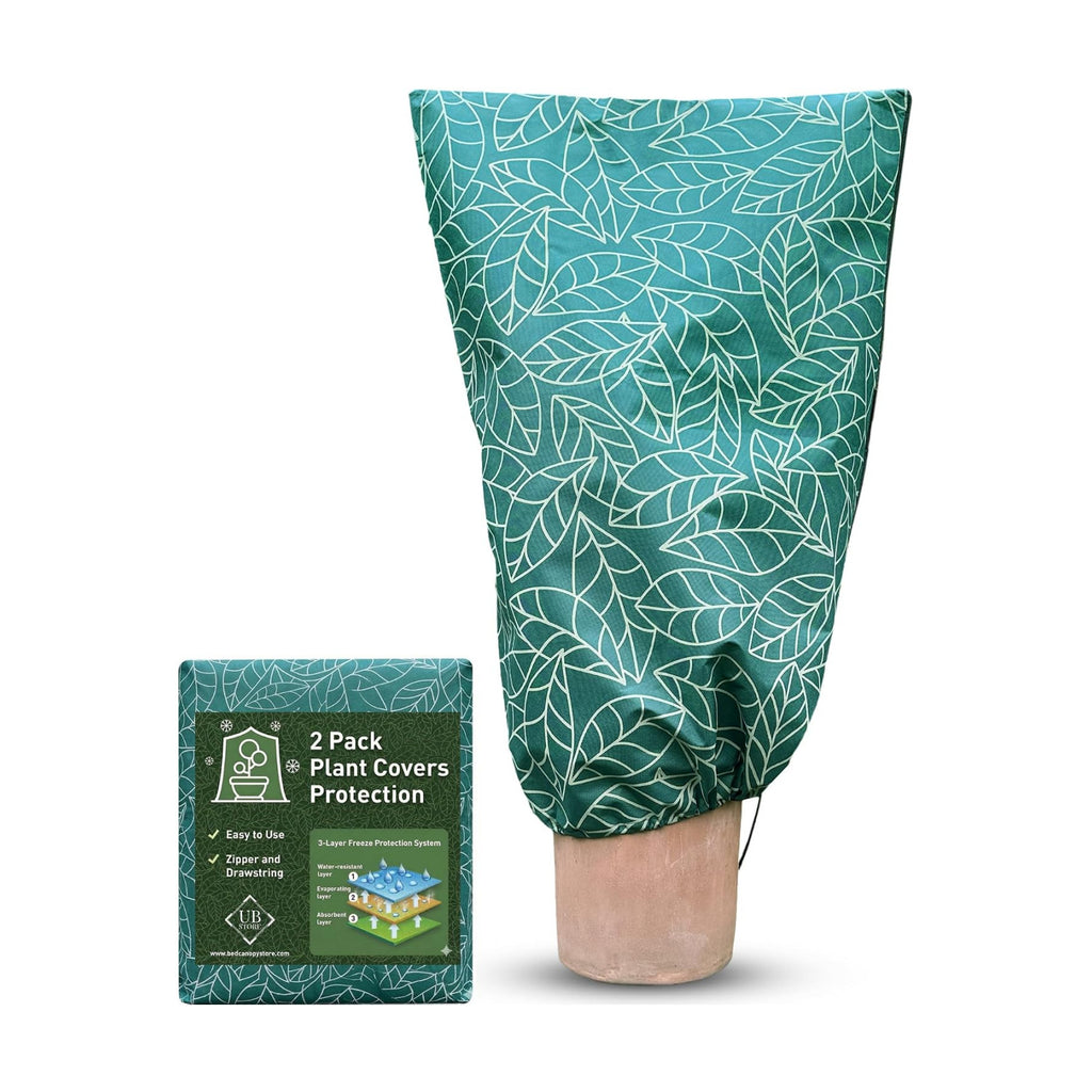Plant Covers Freeze Protection 32"x47" | 2-Pack Winter Frost Blankets | Green Garden Cover Bags for Outdoor Plants