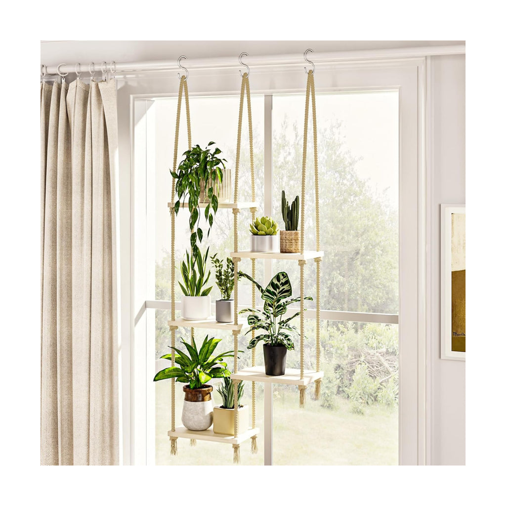 Bamworld Hanging Shelves Plant Hanger Indoor Window Plant Shelves | Wood Plant Wall Shelf Window Sill Plant Shelf