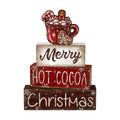 DIYDEC 4Pcs Christmas Wooden Tabletop Decoration Hot Cocoa Wooden Block Signs Gift Rustic Xmas Tiered Tray Decor Merry Christmas Centerpiece Sign Farmhouse Winter Table Home Party Decor