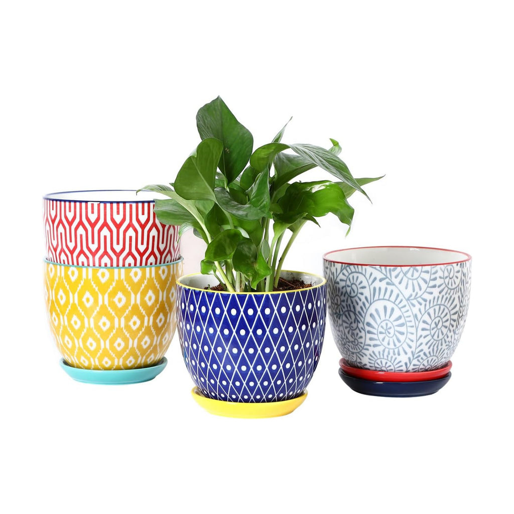 Selamica Ceramic Plant Pots, 5.6 Inch Flower Pots for Indoor Plants, Planters with Drainage Hole and Saucer, Garden