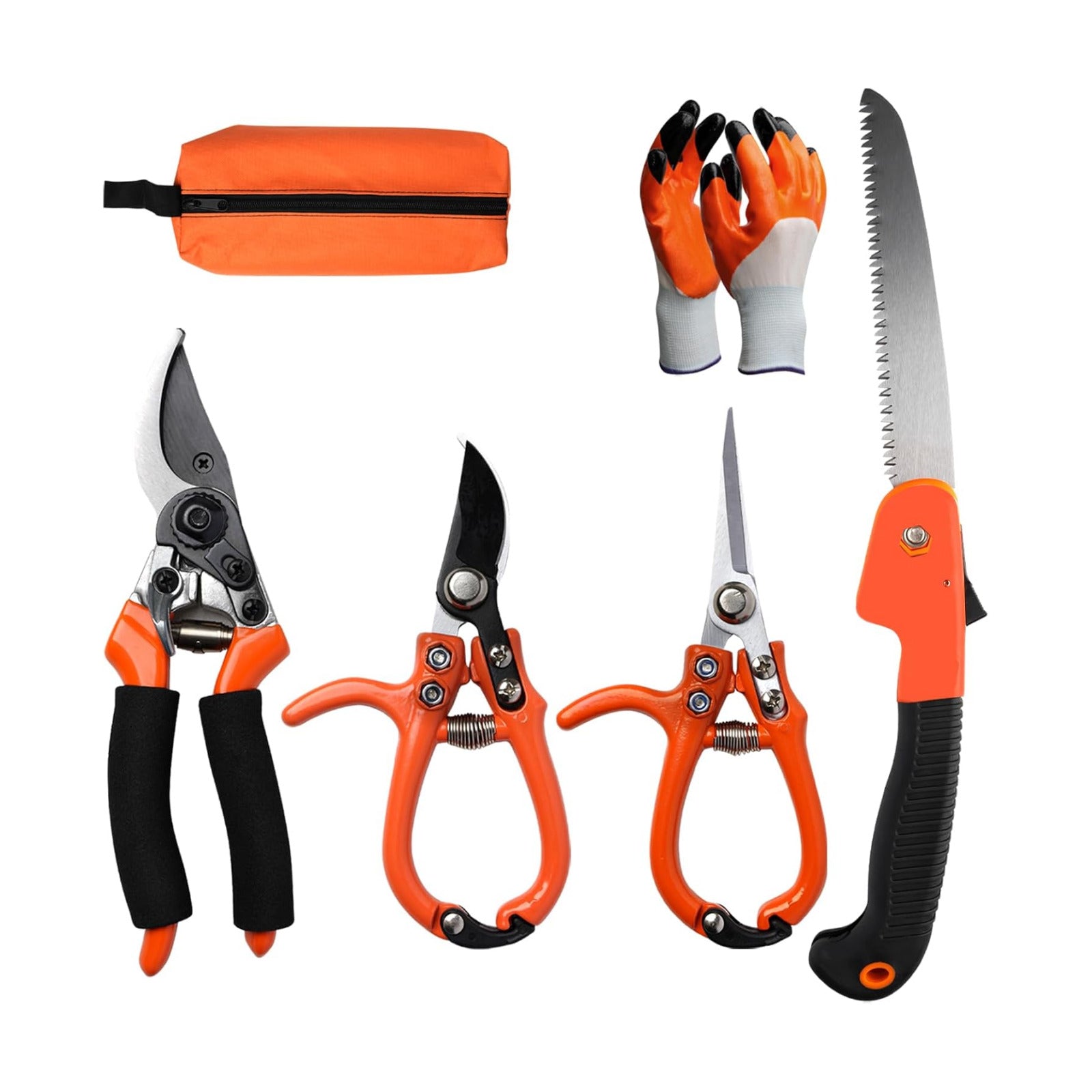 6Pcs Pruning Shears Set with Bypass Pruning Shears, Garden Scissors, Pruning Snips,Saw,Gloves,Storage Bag,Handheld