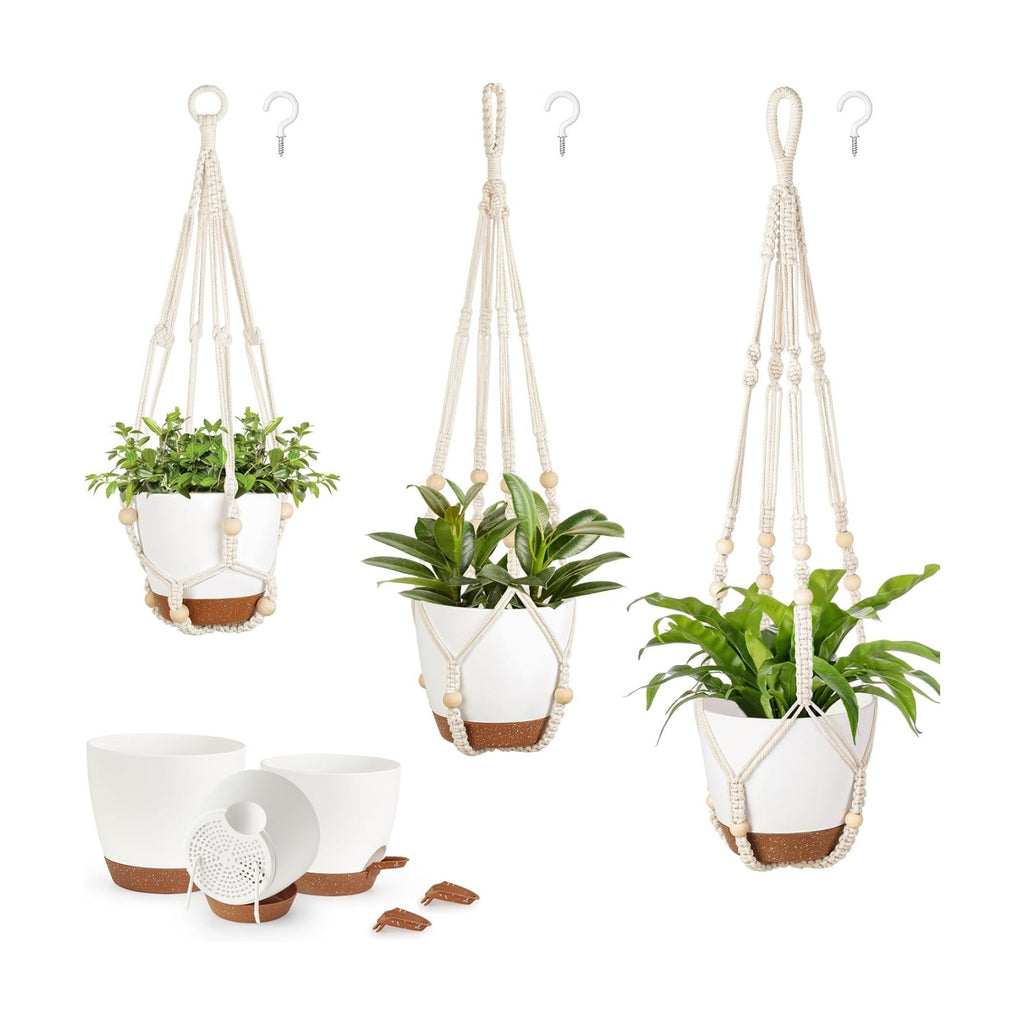 Mkono 3 Pack Hanging Planters for Indoor Plants, Macrame Hangers, 3 Sizes | Self-Watering Plant Pots, 35"/29"/23"