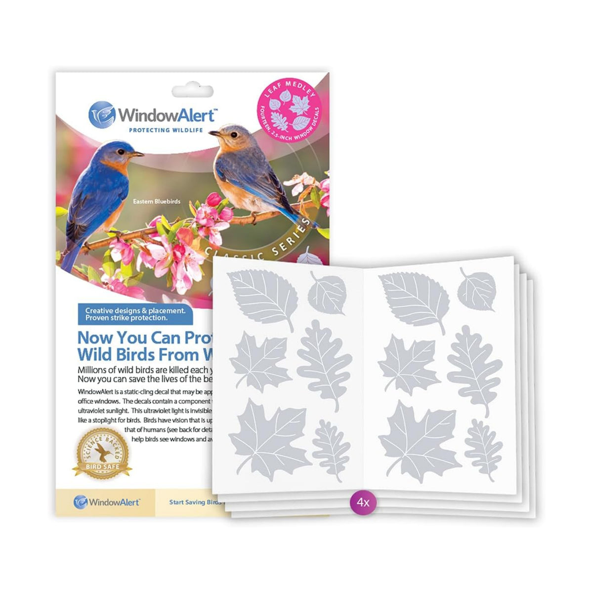 WindowAlert Leaf Medley UV-Reflective Window Decals 4 Pack for Bird Safety