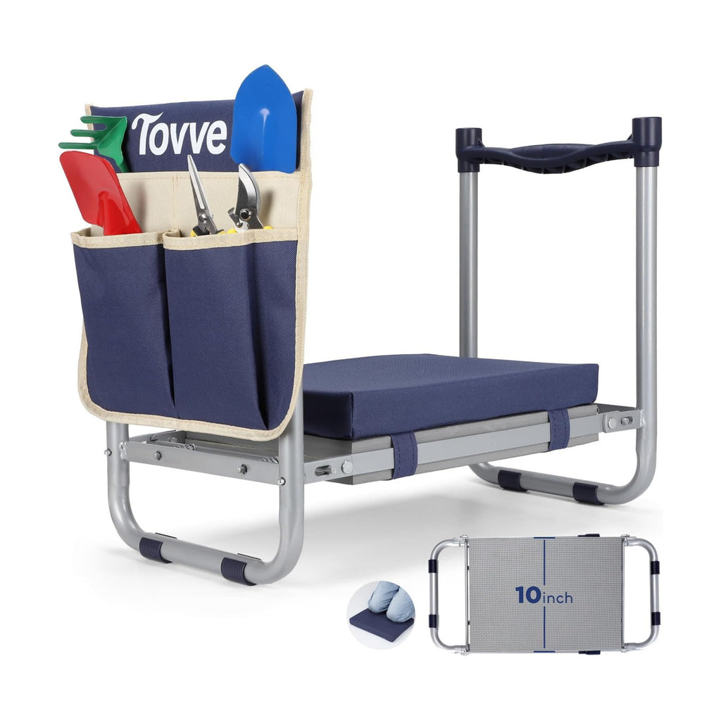 Tovve Foldable Garden Kneeler and Seat, Heavy Duty Garden Stool with 10" Wide Detachable Kneeling Pad, Portable Garden