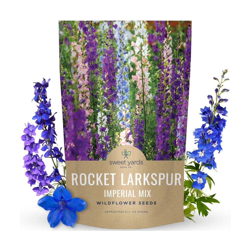 Rocket Larkspur - Imperial Mix - Bulk 1/4 Pound Pouch - 30,000 Flower Seeds for Planting - Consolida ajacis