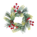 Winlyn 4 Pcs Artificial Snowy Pine and Berry Candle Rings Spruce Pine Candle Wreaths with Pinecones Christmas Pillar Candle Rings 9.6" for Holiday Season Winter Wedding Mantel Door Table Centerpiece