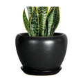 Ceramicfor Ceramic Planter Pot - 8 Inch Plant Pot with Drainage Hole and Saucer Round Planter for Indoor Plants Modern Outdoor Flower Pot for House Balcony Black