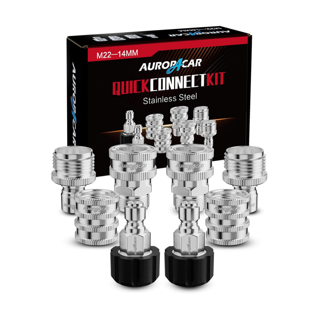 AURORA CAR Pressure Washer Quick Connect Kit, Stainless Steel Adapter 8 Pcs | Pressure Washer Adapter Set, M22-14mm