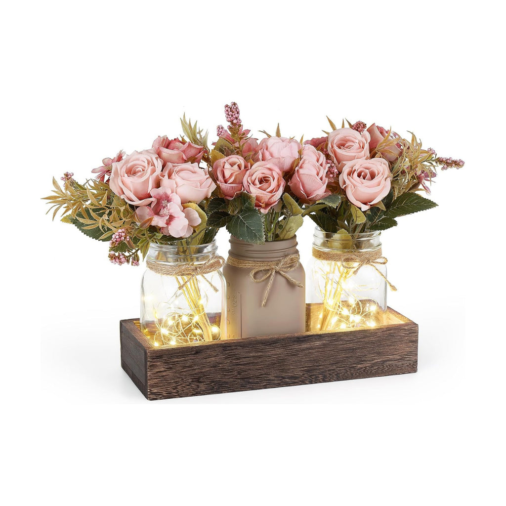 Mkono Mason Jar Lights Centerpieces for Tables Dining Room Farmhouse Decor