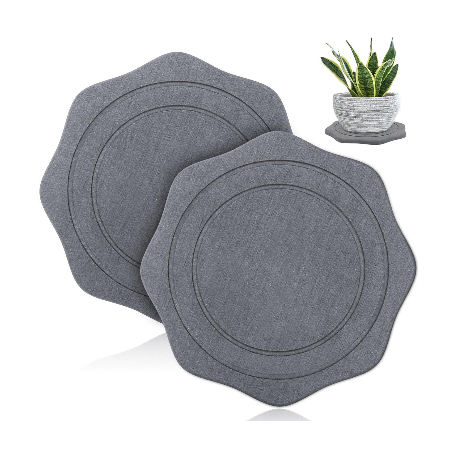Plant Saucer for Indoors, 2 Packs 12 inch, Large Diatomaceous Earth Pot Saucers No Holes, Instant Dry Plant Drainage