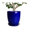 Ceramic Planter Pot - 10 Inch Plant Pot Indoor with Drainage Hole and Saucer Round Planter Large Modern Decorative Flower Pot Outdoor Garden Pot Blue