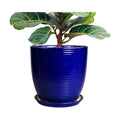 Ceramic Planter Pot - 12 Inch Pot for Plants Large Indoor Plant Pot with Drainage Hole and Saucer Fluted Round Planter for Outdoor Plants Flower Pot for Home Garden Blue