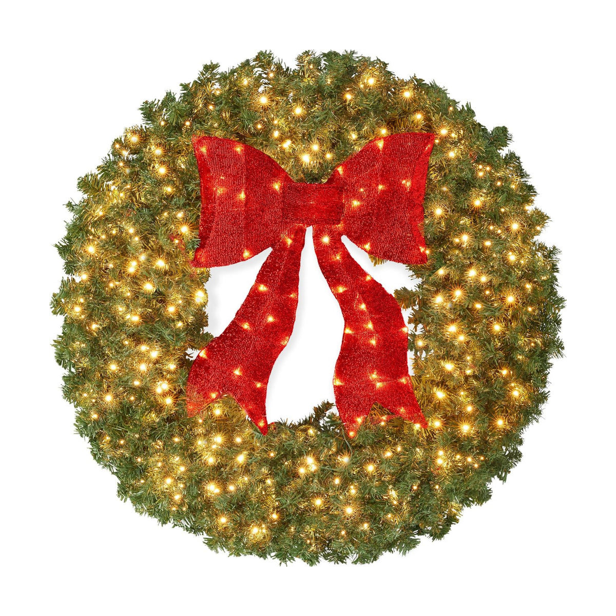 Best Choice Products 36in Large Artificial Pre-Lit Fir Christmas Wreath Holiday Accent Decoration for Door, Mantel w/Red Lighted Bow, 150 LED Lights, 300 PVC Tips, Power Plug-in