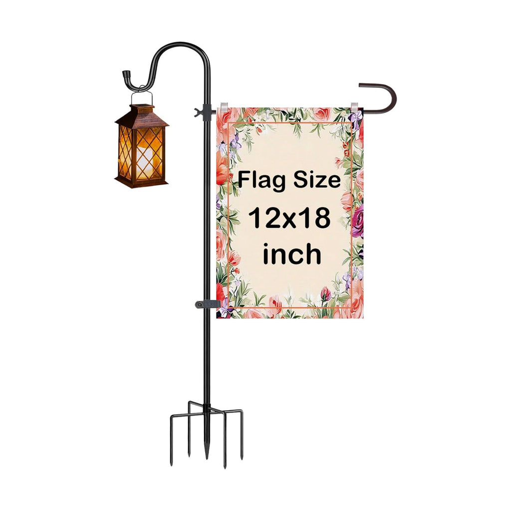 Garden Flagpole Stand with Shepherd Hook for 12x18 Flags, 62 Inch | metal garden flag pole holder. 1/2 inch thick. For