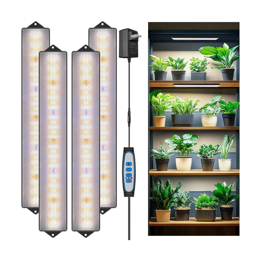 14in Grow Light Strip for Indoor Plants, Full Spectrum | 4 Bars, 105 White/Red/Blue LEDs per Strip, Timer & Dimming