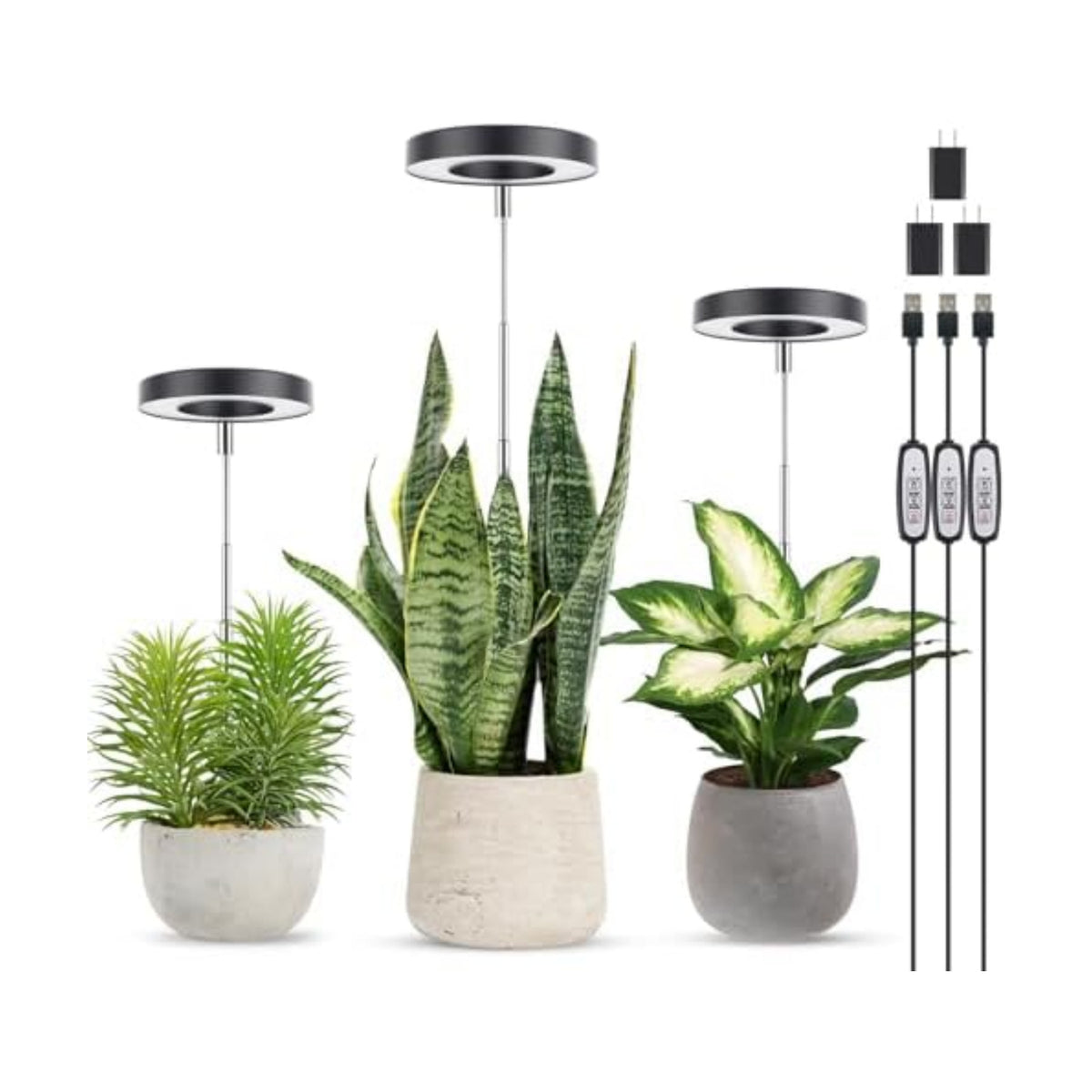 LORDEM Full Spectrum LED Grow Light for Indoor Plants, Black, 3 Packs