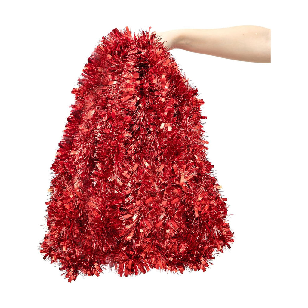 50FT Christmas Tinsel Garland, Red Metallic Twist Foil Tinsel Garland Xmas Hanging Decoration for Christmas Tree Wedding Birthday Home Party Decoration