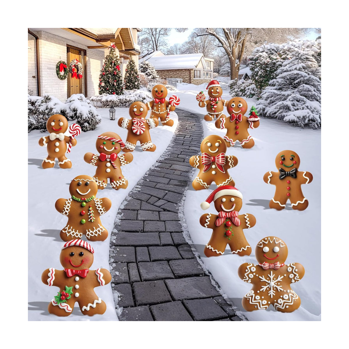12 Pcs Christmas Gingerbread Man Yard Signs with Stakes - Xmas Gingerbread Yard Stakes Lawn Signs for Christmas Holiday Pathway Garden Patio Party Favors