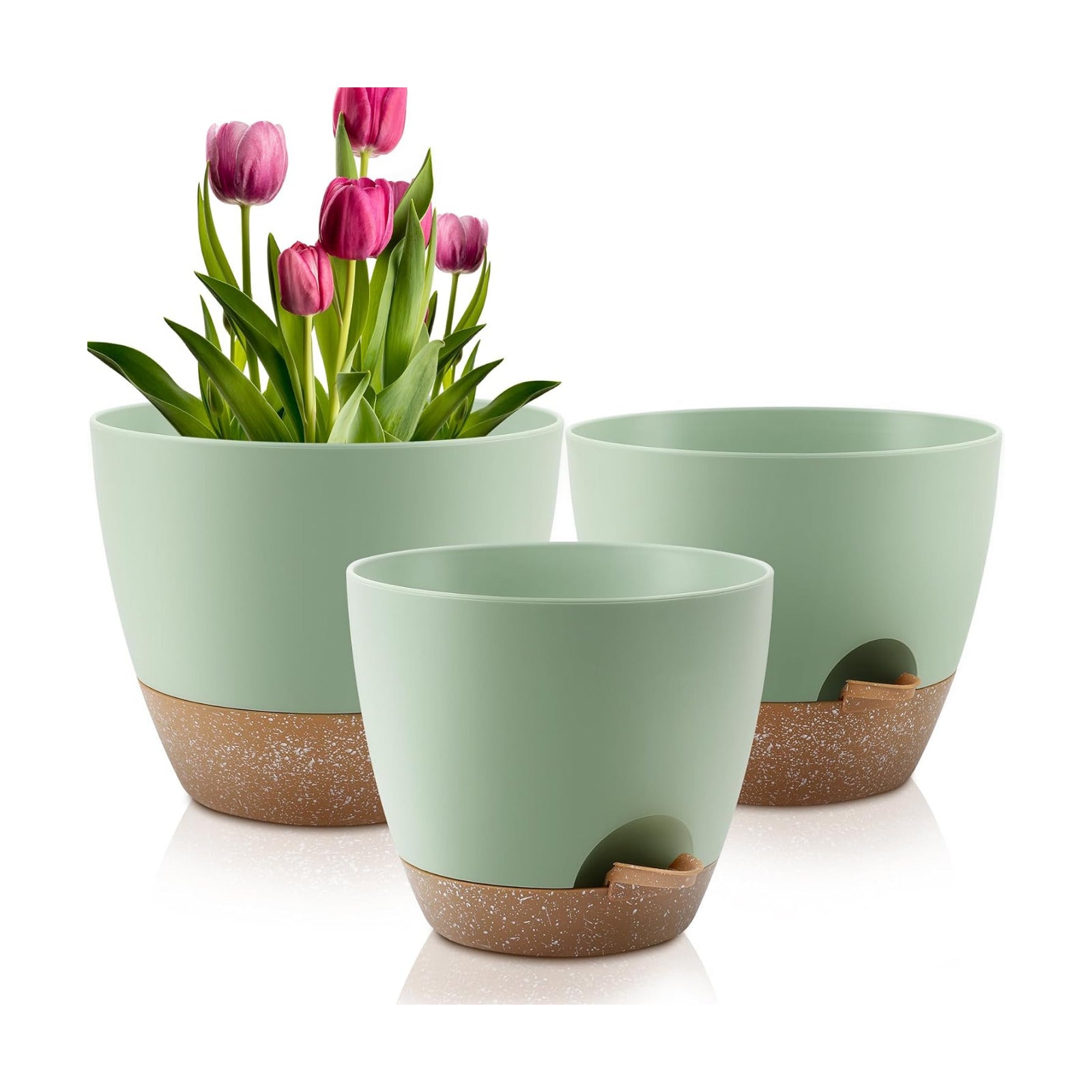 Plant Pots 12/10/9 Inch Self Watering Pots, Set of 3 Plastic Planters with Drainage Holes and Saucers,Plastic Flower