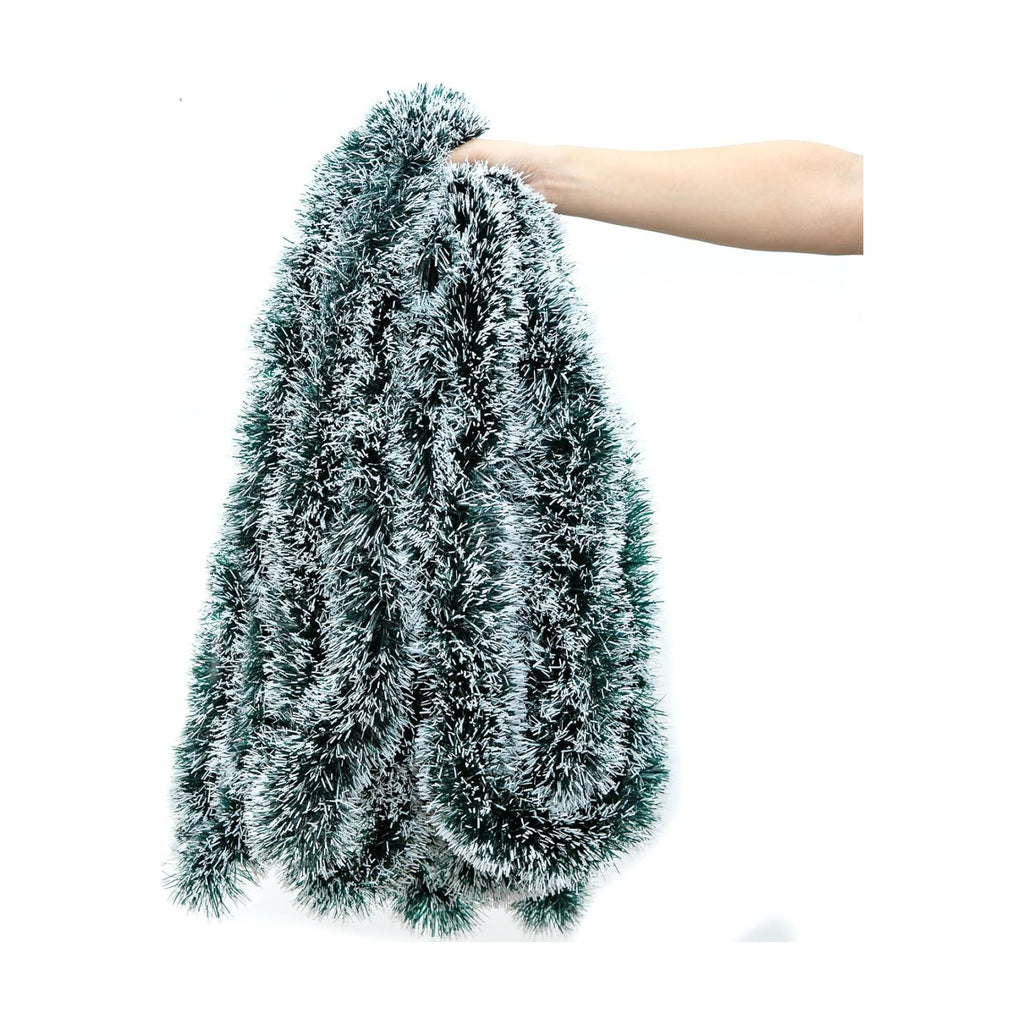 50FT Christmas Tinsel Garland, Snow Flocked Artificial Greenery Pine Garland for Christmas Tree Wedding Birthday Home Party Decoration