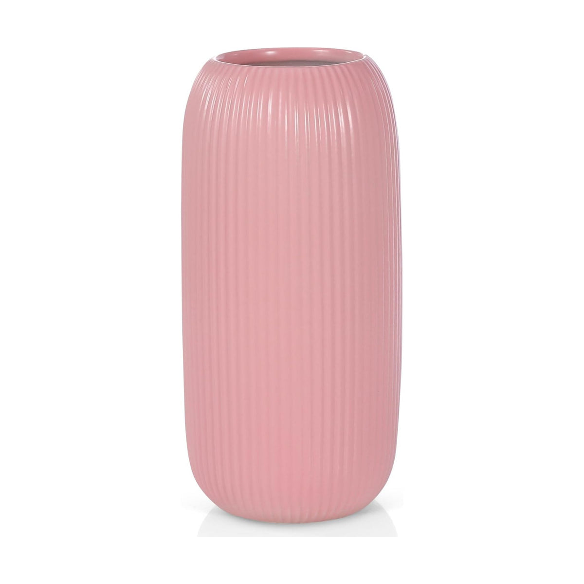 Ceramic Vase for Flowers – Modern Small Ribbed Textured Flower Vase for Home Decor, Pampas Grass, Decorative, Farmhouse, Coffee Table, Kitchen Centerpieces, Bookshelf and Home Living (Pink)