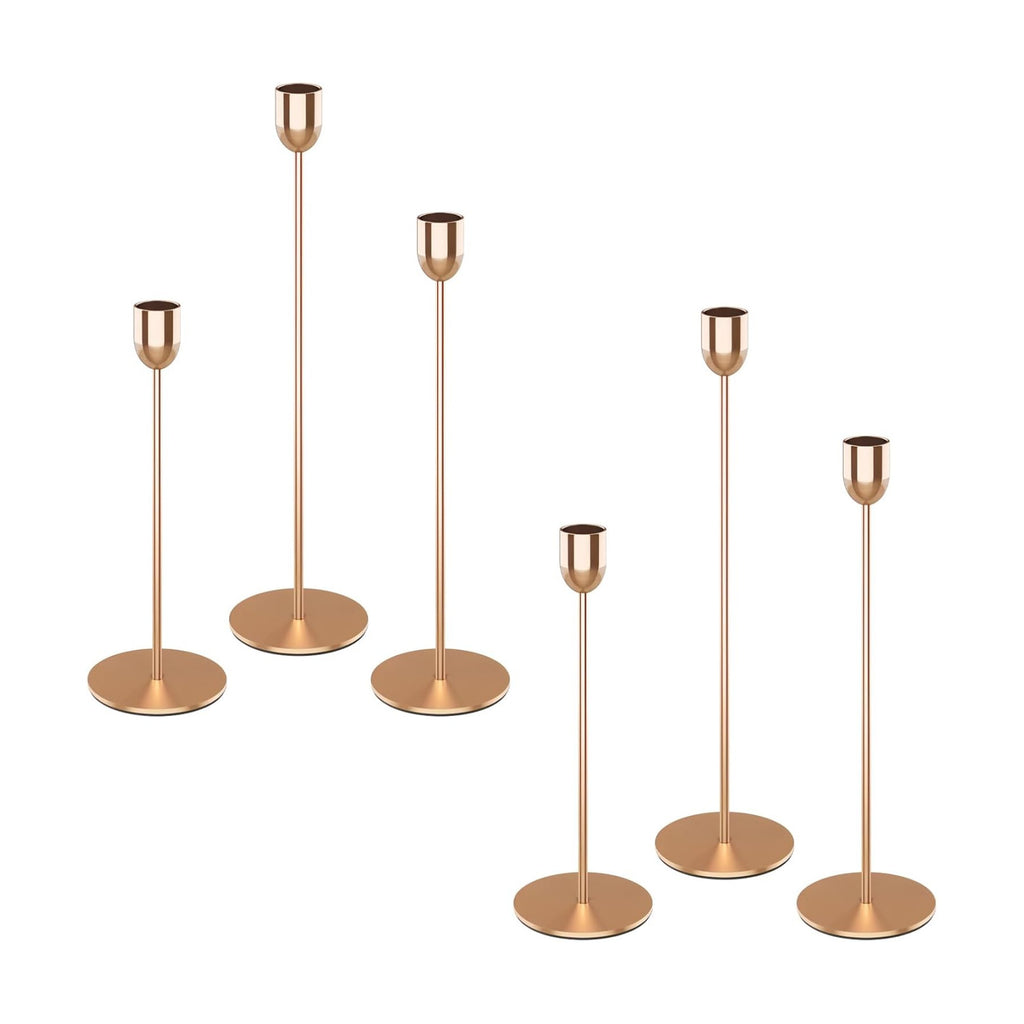 ChefBee 6PCS Gold Tall Taper & Pillar Candle Candlestick Holder