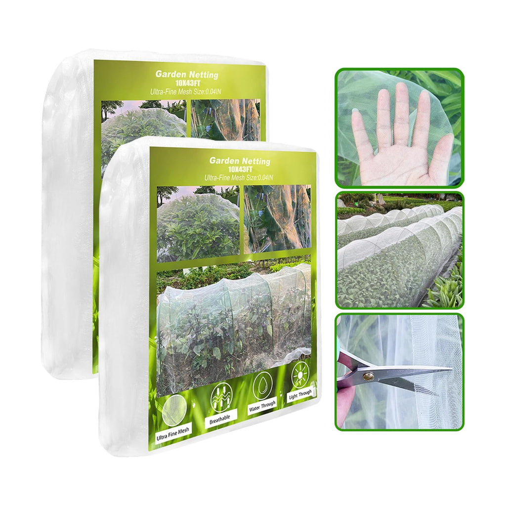 2 Pack 10X43FT Garden Netting for Raised Beds, Ultra Fine Insect Netting for Vegetable Flowers Fruits Greenhouse Crops