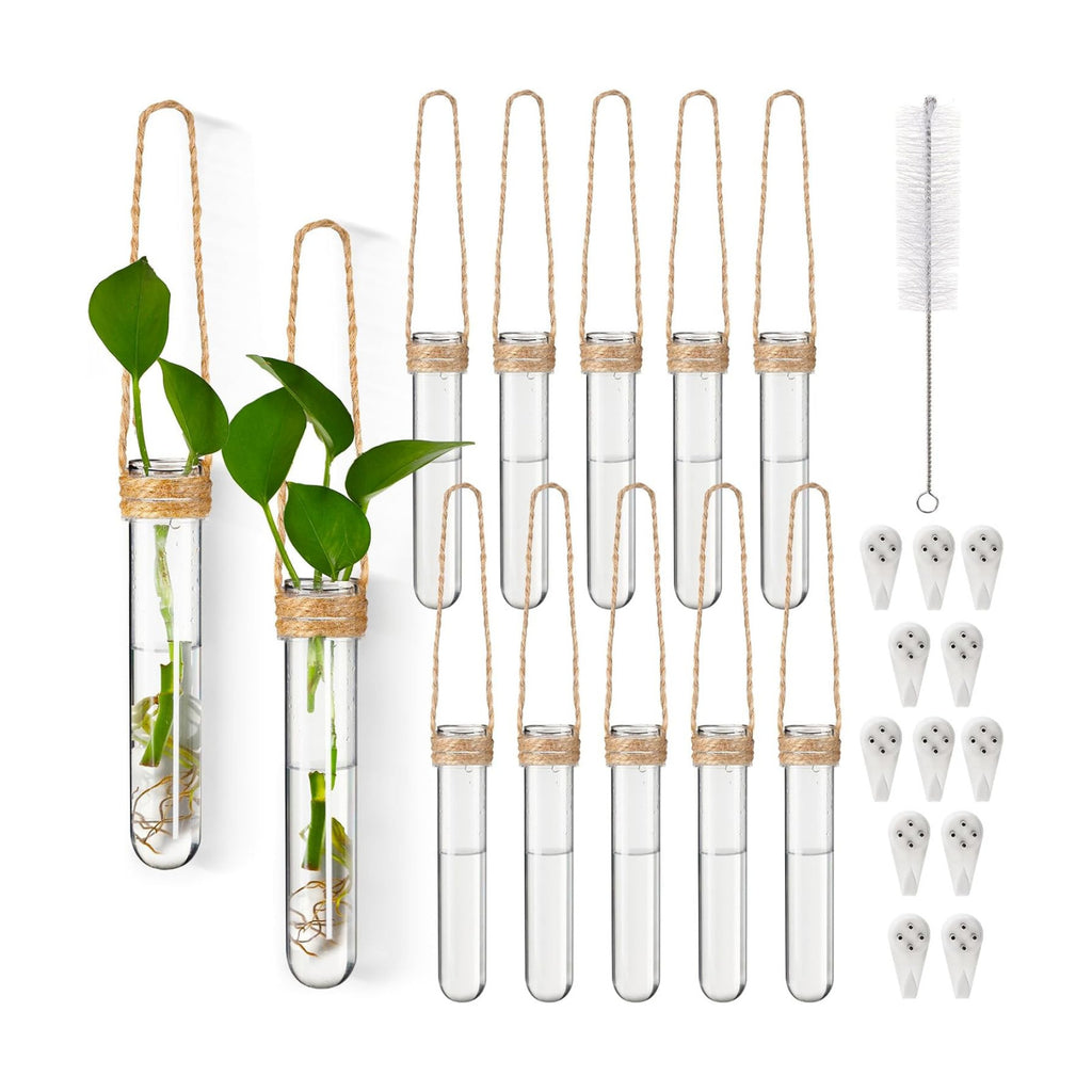 Baderke 12 Pack Plastic Hanging Propagation Station Tubes, Natural Color
