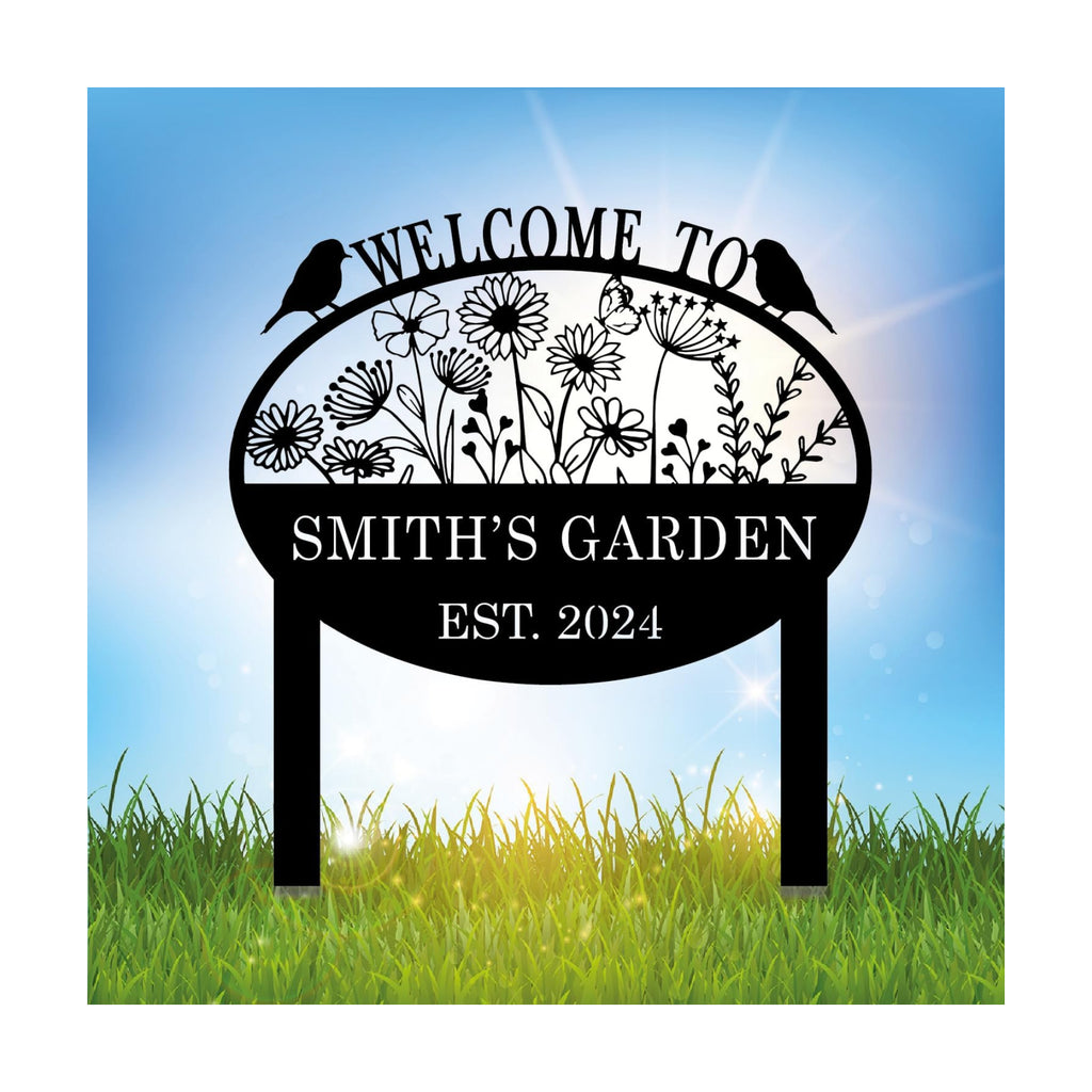 Personalized Metal Garden Flower Sign with Stakes, Custom Garden Decor for Outdoor, Flower Sign Plaque, Yard Sign, Lawn