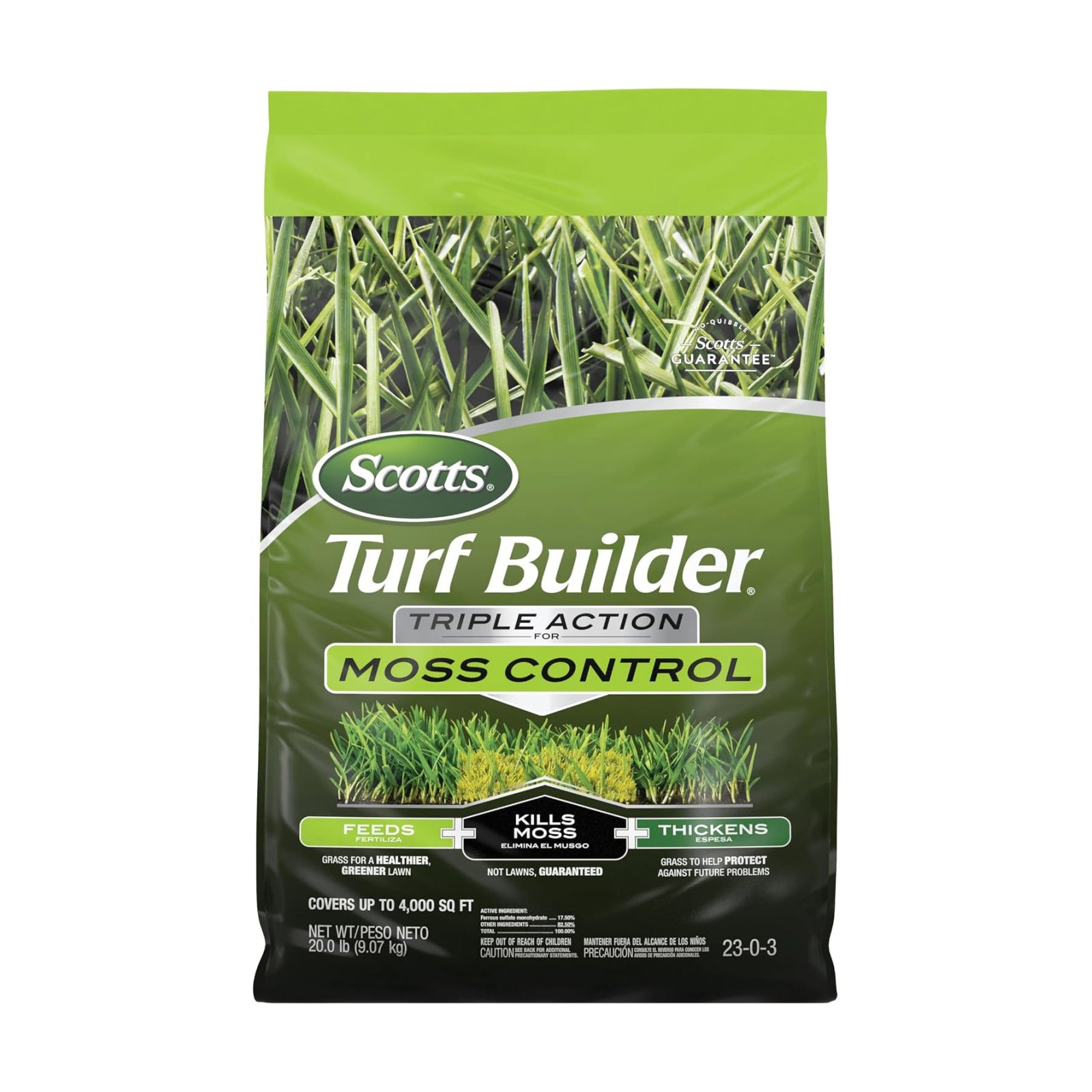 Scotts Turf Builder Triple Action for Moss Control, 20 lbs. | Moss Killer and Lawn Fertilizer, Covers Up to 4,000 sq.