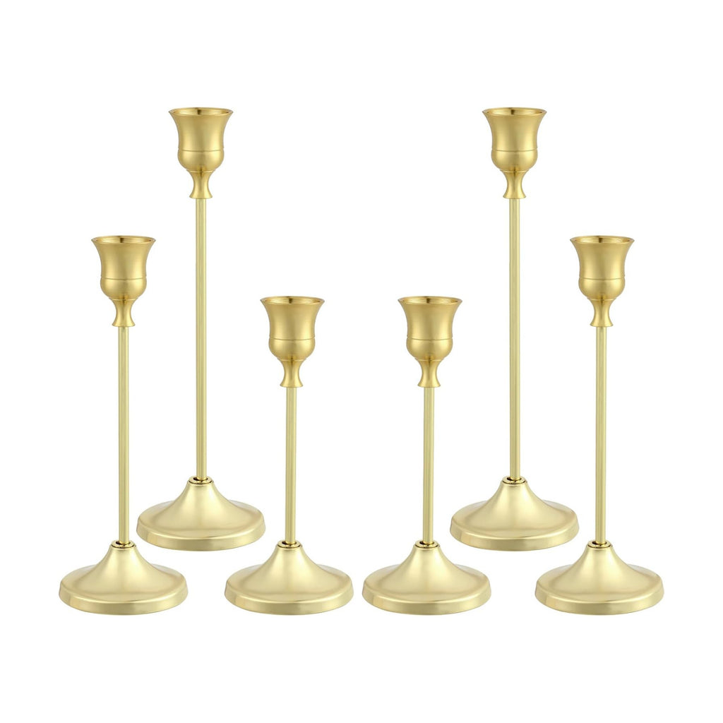 Candlestick Holders 6PCS, Metal Taper Candle Holder, Gold Candle Holders for Pillar Candles, Candle Holder for Wedding Fireplace Mantel Housewarming Gift