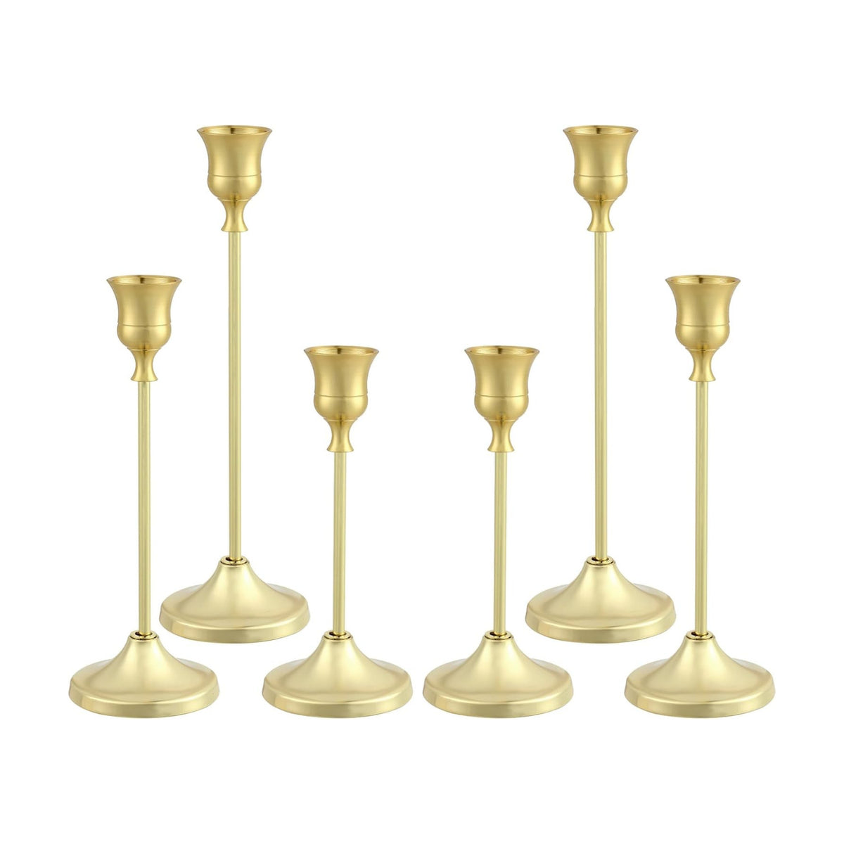Candlestick Holders 6PCS, Metal Taper Candle Holder, Gold Candle Holders for Pillar Candles, Candle Holder for Wedding Fireplace Mantel Housewarming Gift